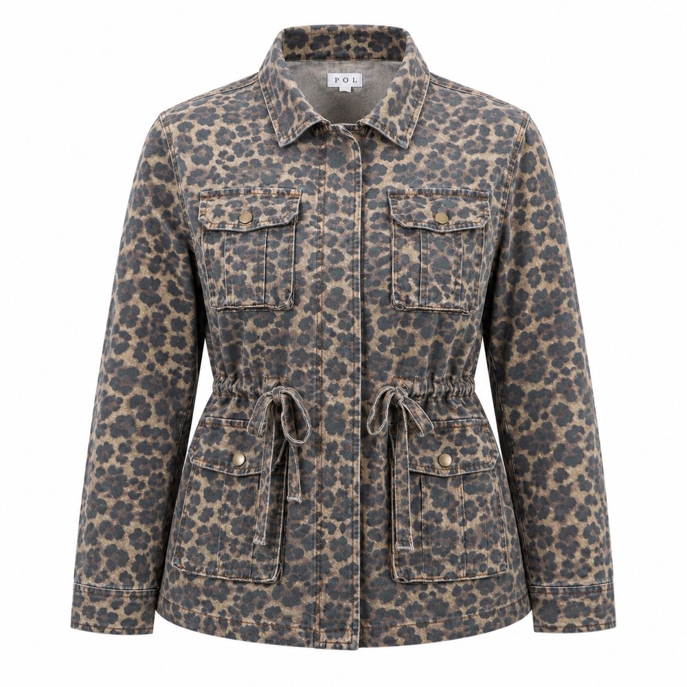 POL Leopard‎ Utility Field Jacket Brown Distressed Womens Large coat streetwear